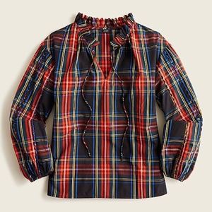 J. Crew Scalloped Tie-Neck Top in Stewart Tartan  (NWOT)